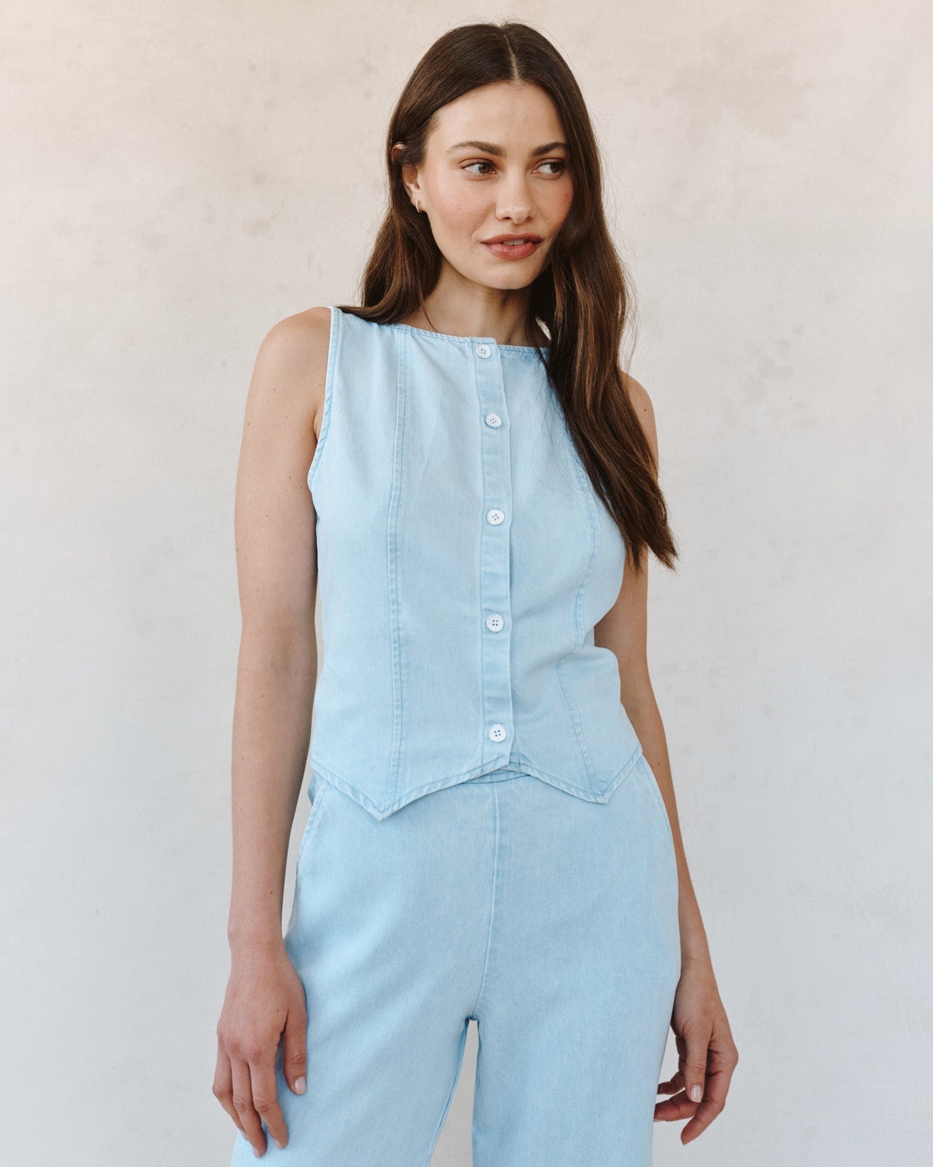 Boatneck Seamed Vest - Coastal Fade Wash – Bella Dahl