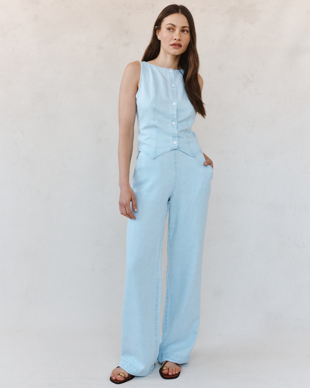 Bella DahlBoatneck Seamed Vest - Coastal Fade WashTops