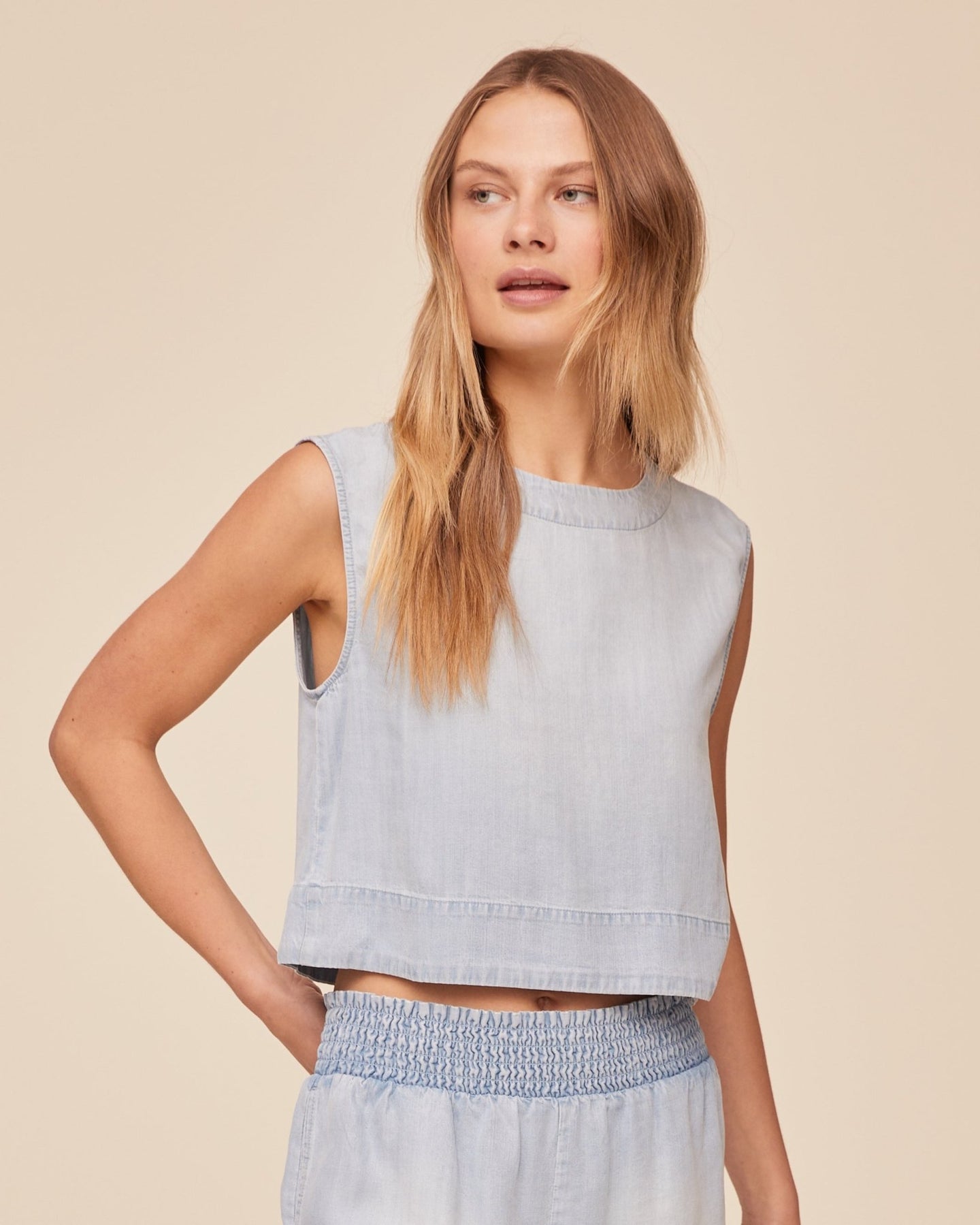 Bella DahlBoxy Button Back Top - Light Sunspray WashTops