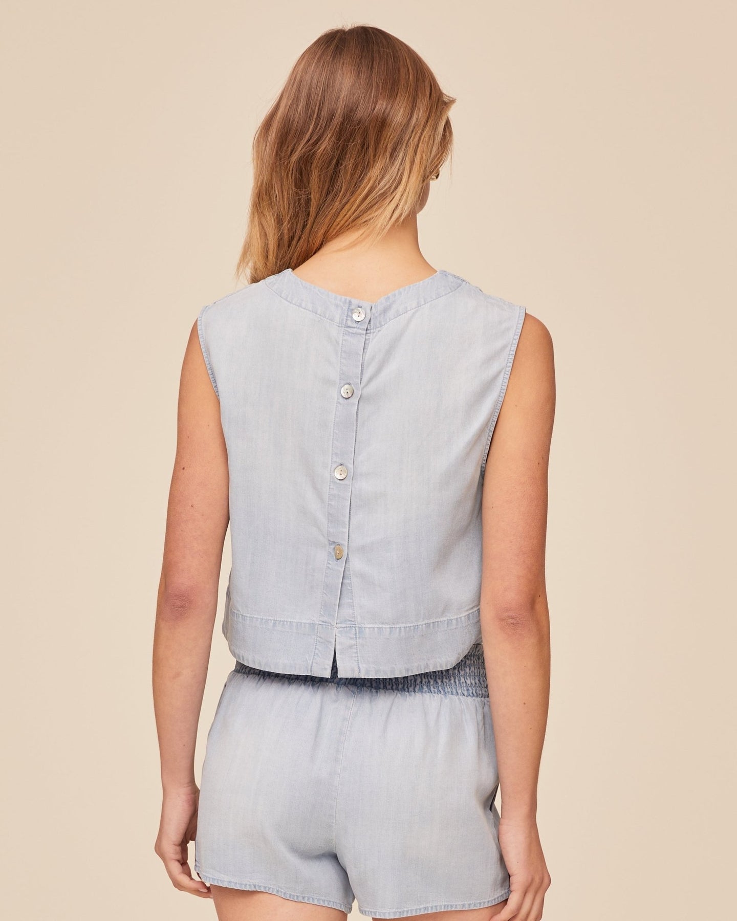 Bella DahlBoxy Button Back Top - Light Sunspray WashTops