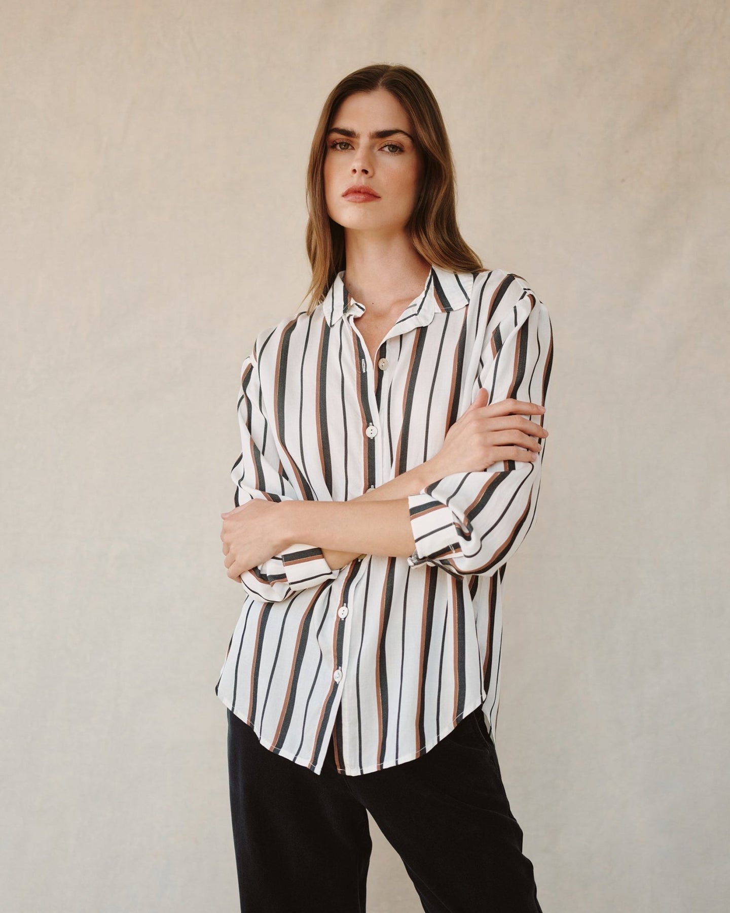 Bella DahlBoyfriend Button Down - Autumn Lurex StripeTops