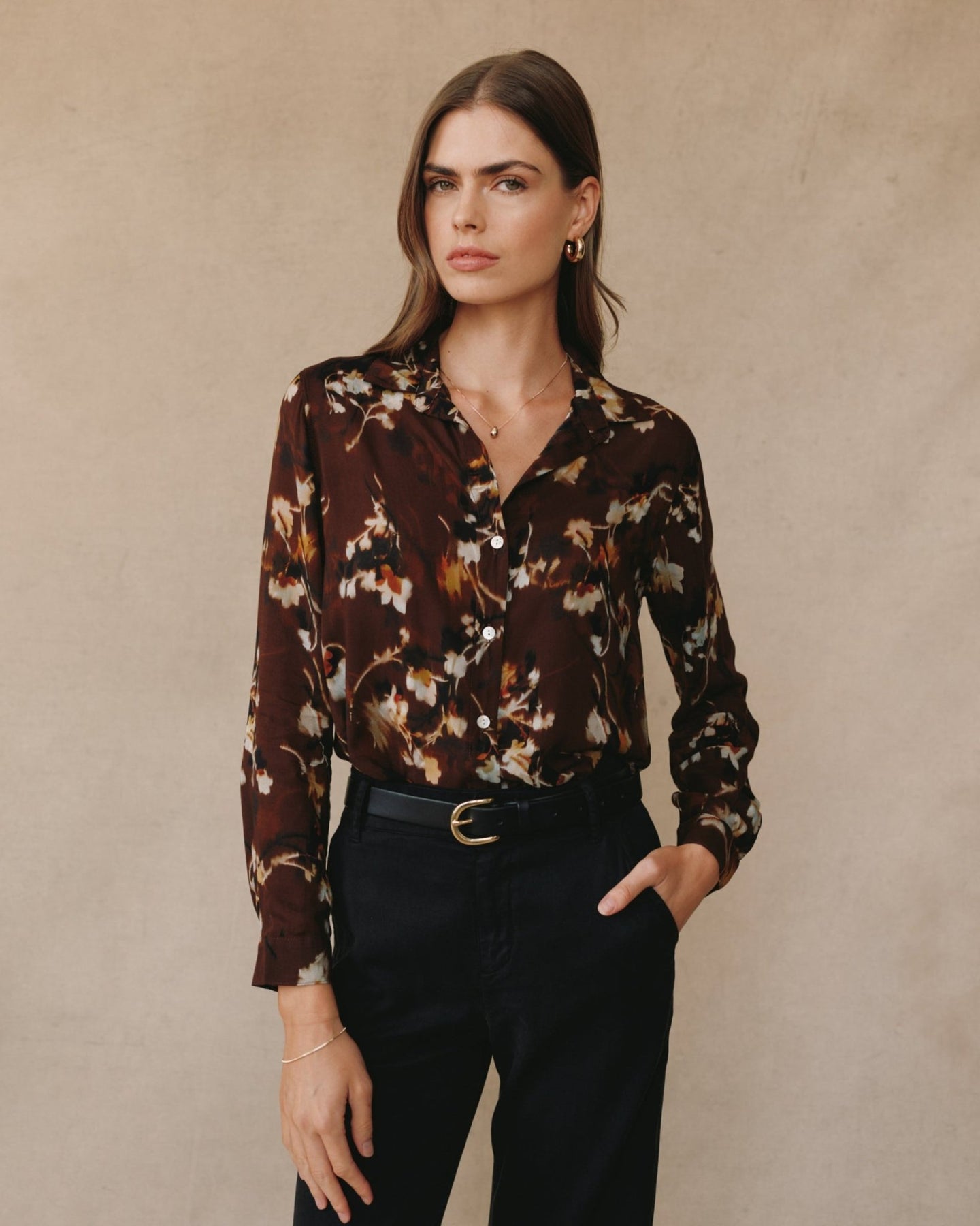 Bella DahlButton Down Shirt - Blurred Blooms PrintTops