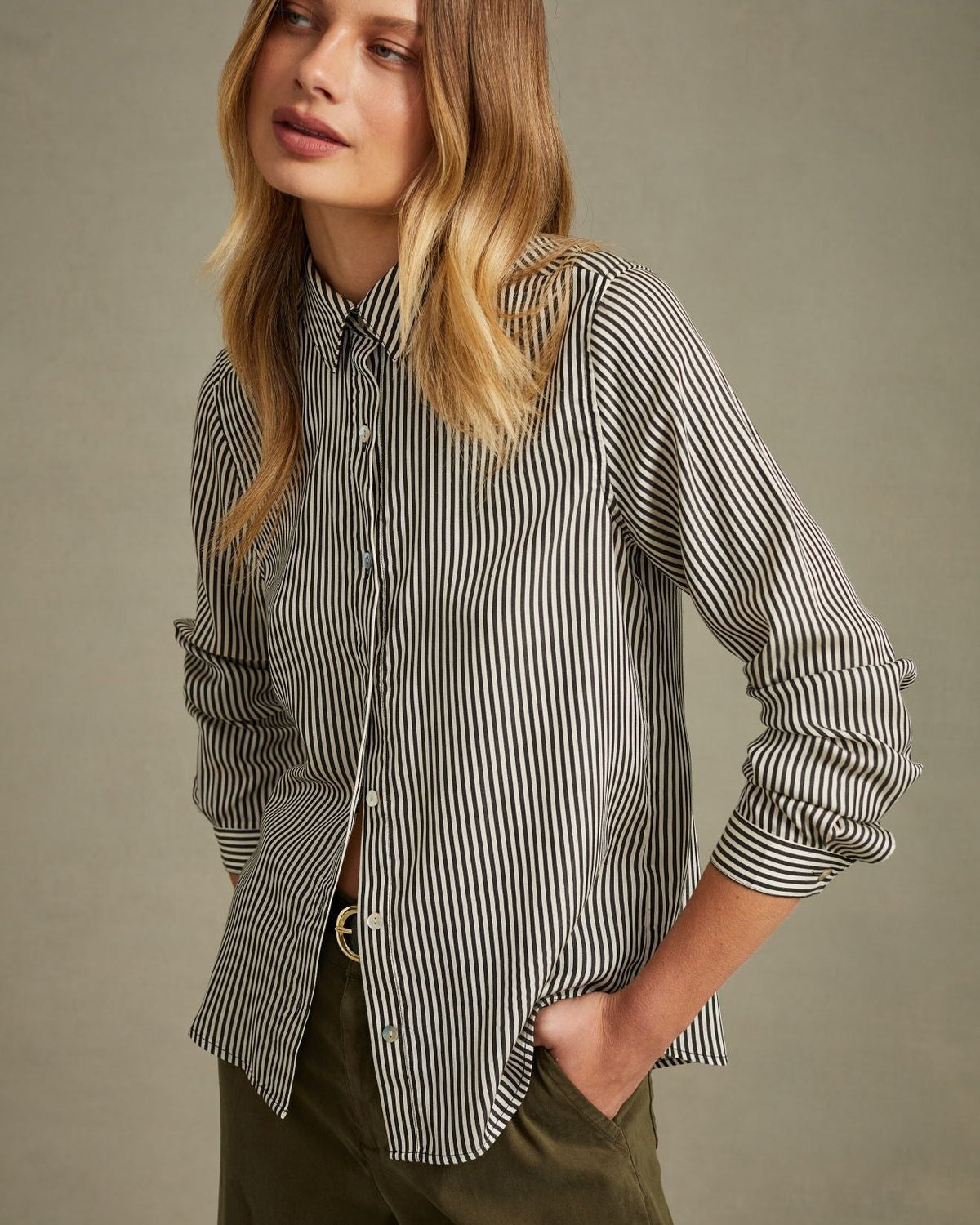 Bella DahlButton Down Shirt - Vintage PinstripeTops