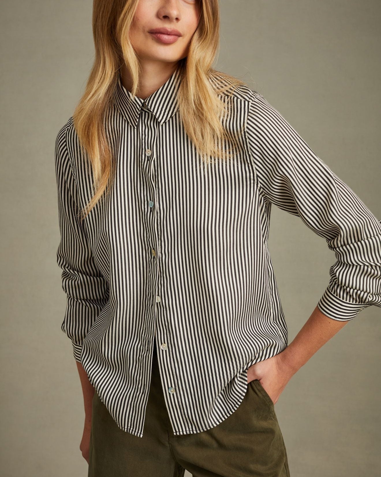 Bella DahlButton Down Shirt - Vintage PinstripeTops