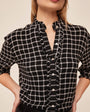 Bella DahlButton Down Shirt With Ruffle Edges - Black and White PlaidTops