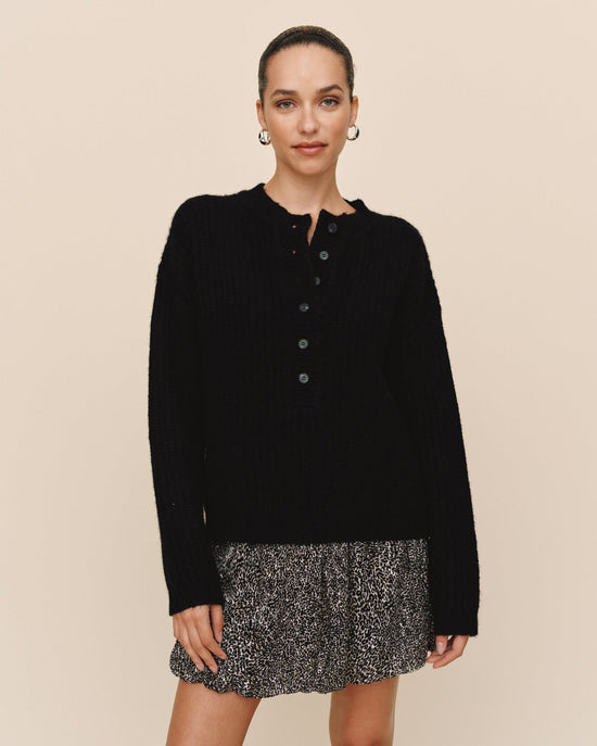 Bella Dahl Button Placket Pullover Sweater - Black