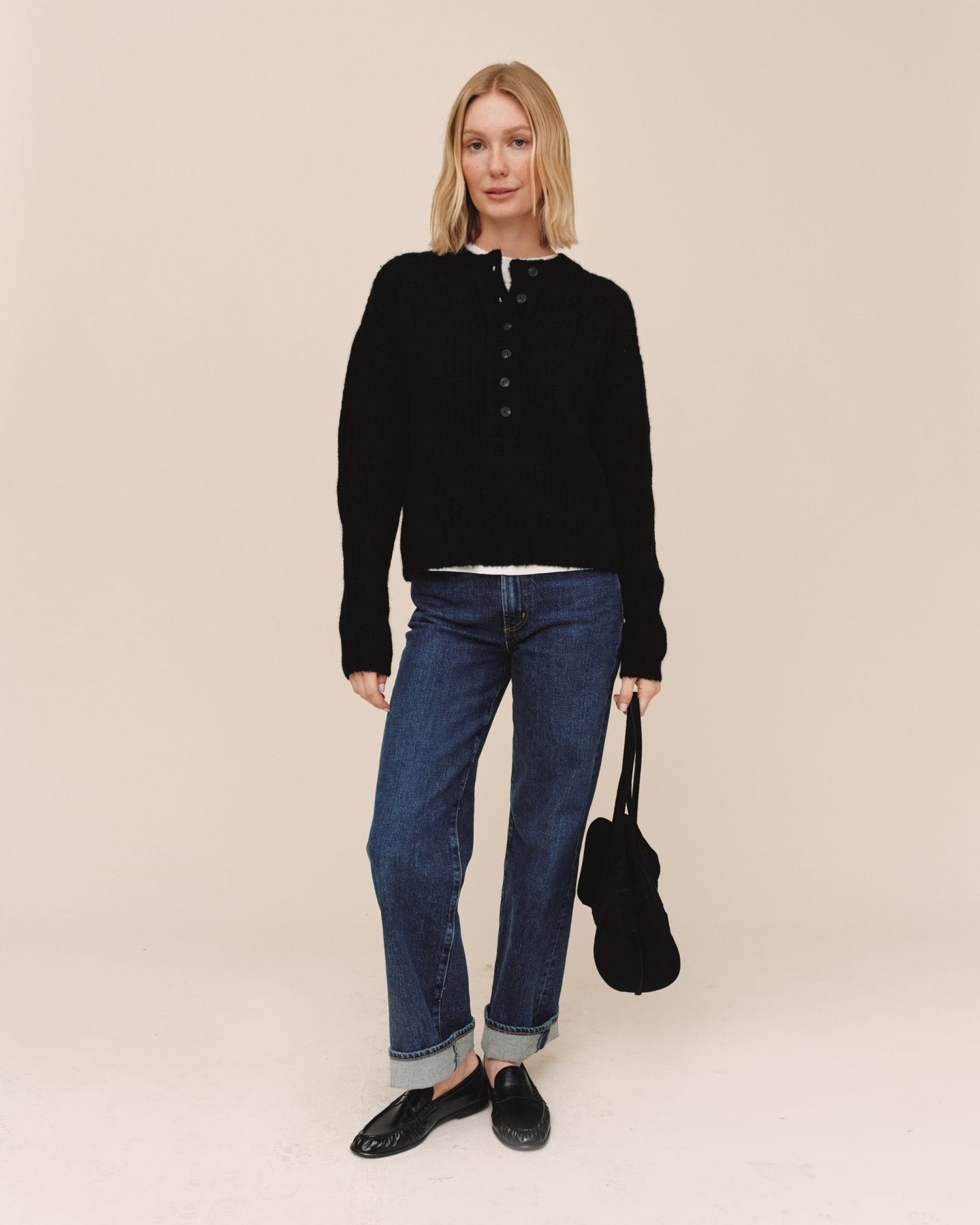 Bella DahlButton Placket Pullover Sweater - BlackSweaters