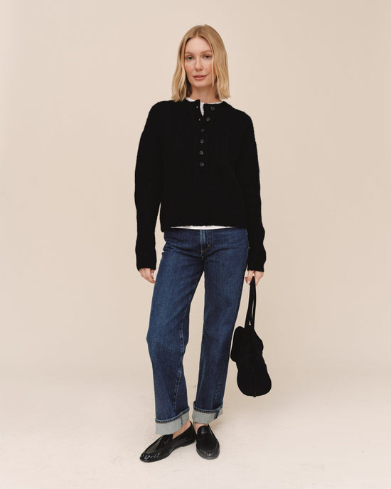 Bella Dahl Button Placket Pullover Sweater - Black View 2