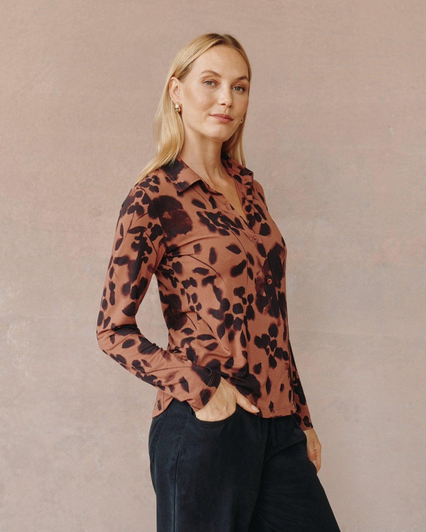 Bella DahlButton Up Knit Top - Autumn Floral PrintTops