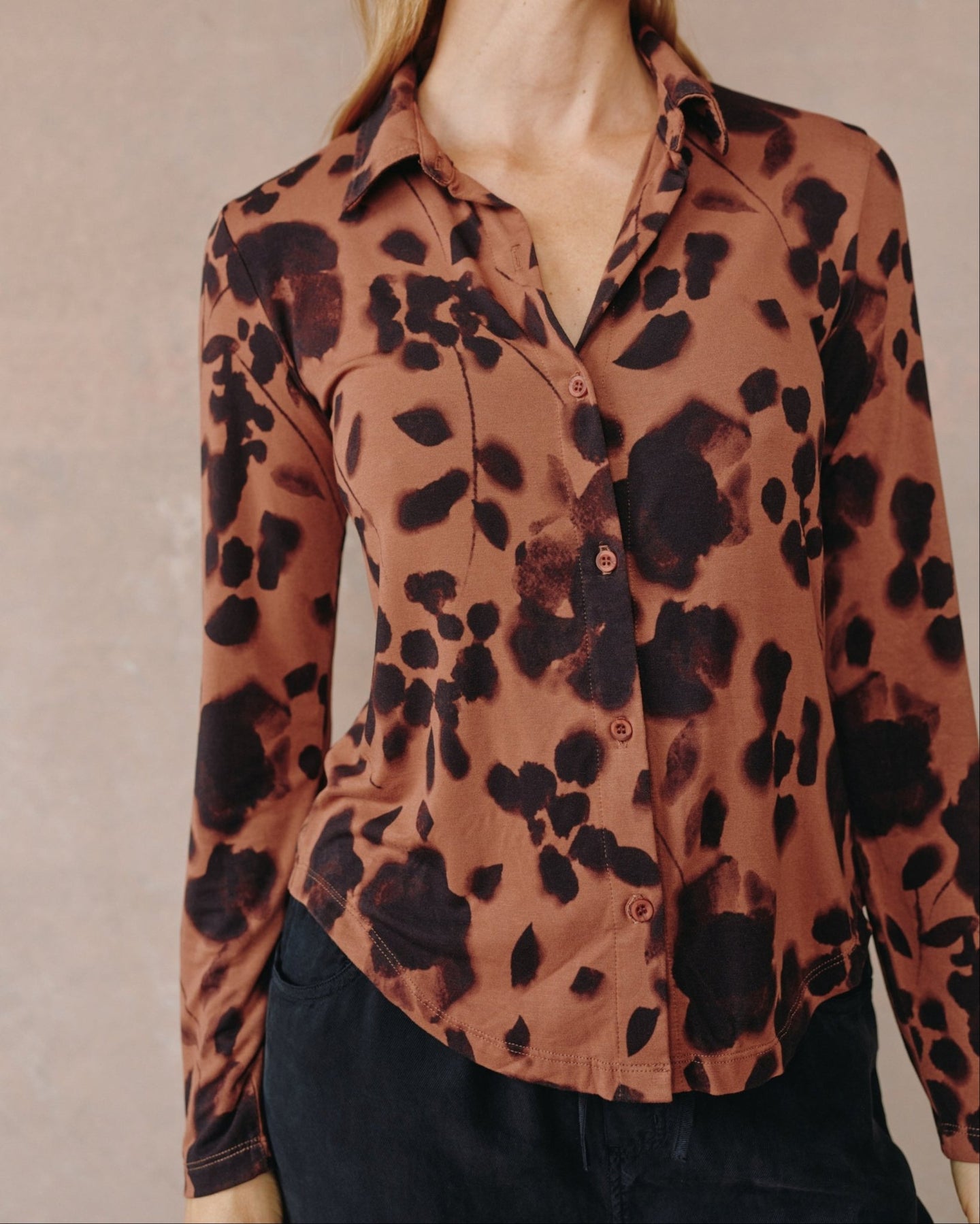 Bella DahlButton Up Knit Top - Autumn Floral PrintTops