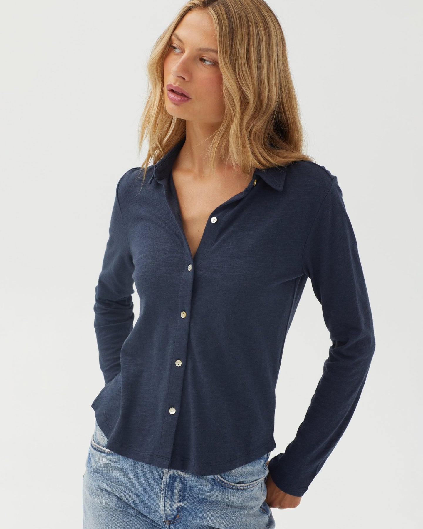 Bella DahlButton Up Knit Top - Endless SeaTops