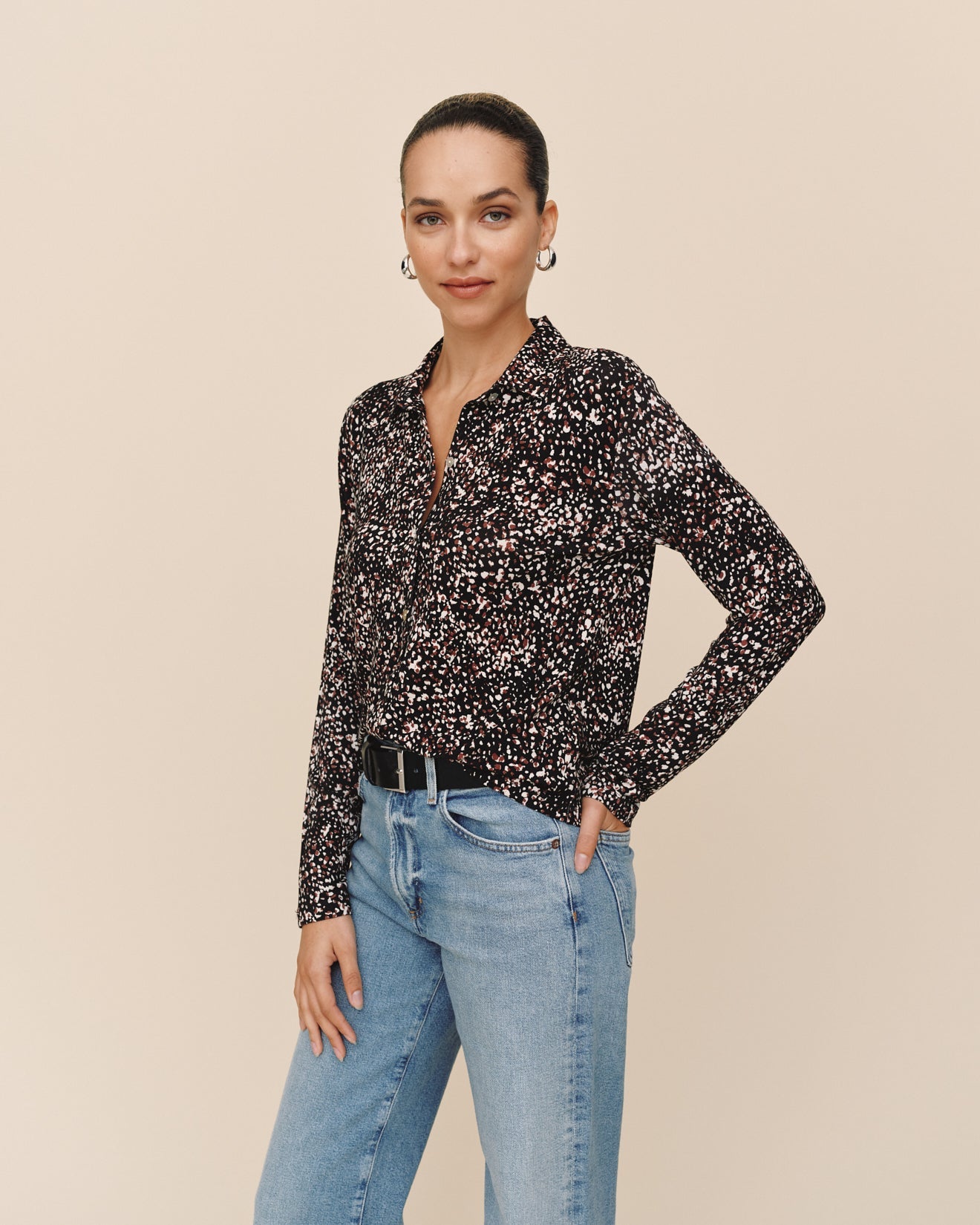 Bella DahlButton Up Knit Top - Painted Animal PrintTops