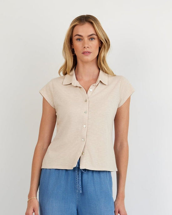 Bella Dahl Cap Sleeve Button Down - Linen Sand