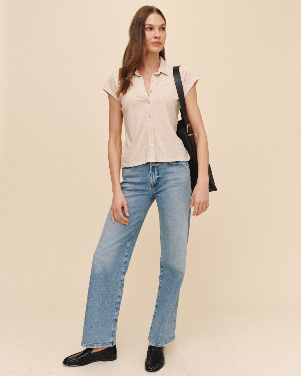 Bella DahlCap Sleeve Button Down - Linen SandTops