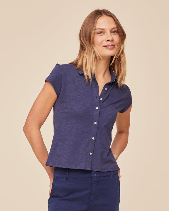 Bella Dahl Cap Sleeve Button Down - Midnight Surf View 2