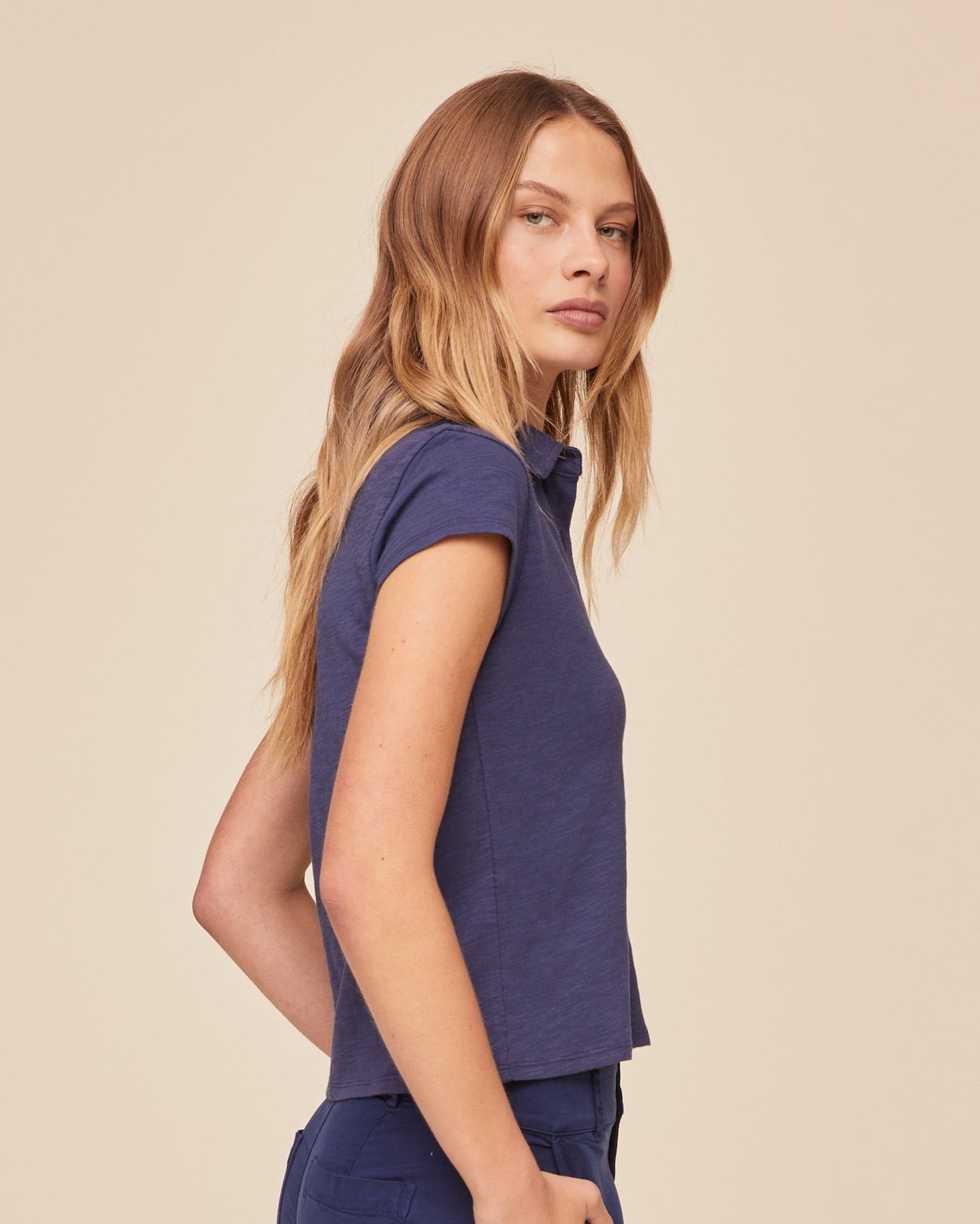 Bella DahlCap Sleeve Button Down - Midnight SurfTops