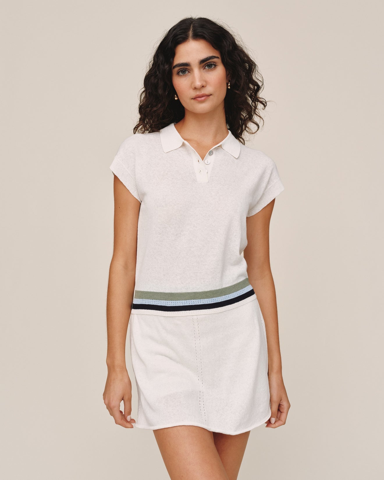 Bella DahlCap Sleeve Contrast Band Top - WhiteTops