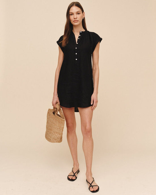 Bella Dahl Cap Sleeve Henley Dress - Black