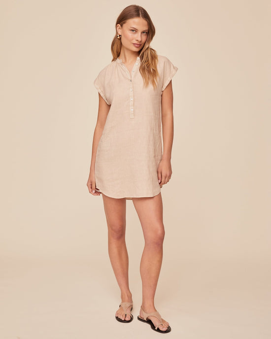 Bella Dahl Cap Sleeve Henley Dress - Linen Sand View 2