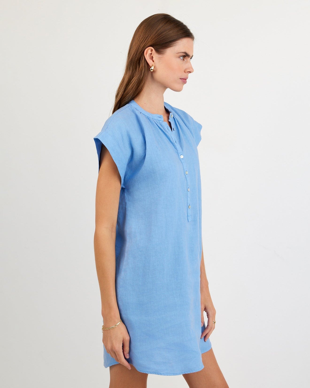 Bella DahlCap Sleeve Henley Dress - Tidal BlueDresses