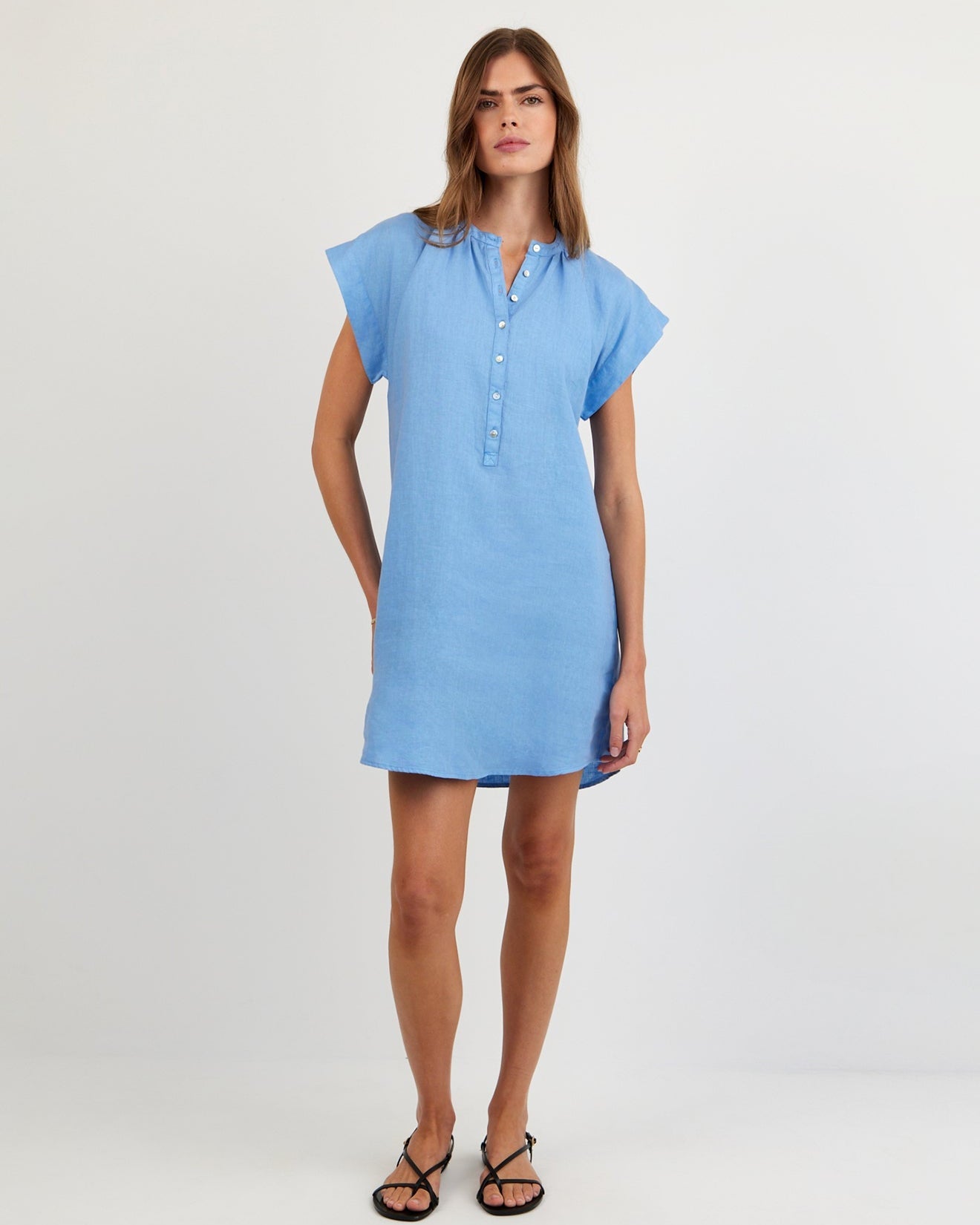 Bella DahlCap Sleeve Henley Dress - Tidal BlueDresses