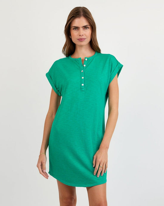 Bella Dahl Cap Sleeve Placket Dress - Aqua Green