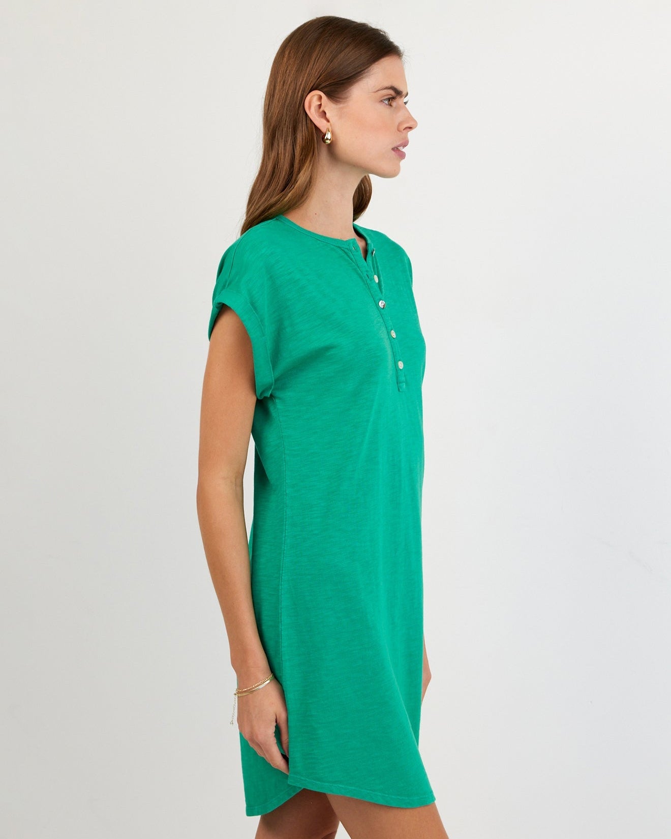 Bella DahlCap Sleeve Placket Dress - Aqua GreenDresses