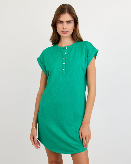 Bella Dahl Cap Sleeve Placket Dress - Aqua Green View 2