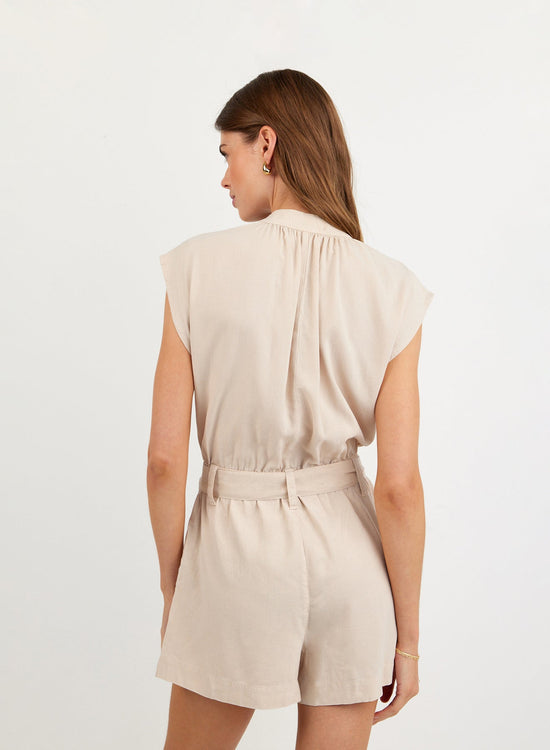 Bella Dahl Cap Sleeve Pocket Romper - Linen Sand View 2