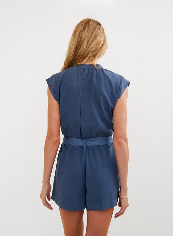 Bella Dahl Cap Sleeve Pocket Romper - Midnight Surf View 2