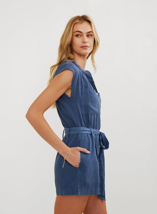 Bella Dahl Cap Sleeve Pocket Romper - Midnight Surf View 2