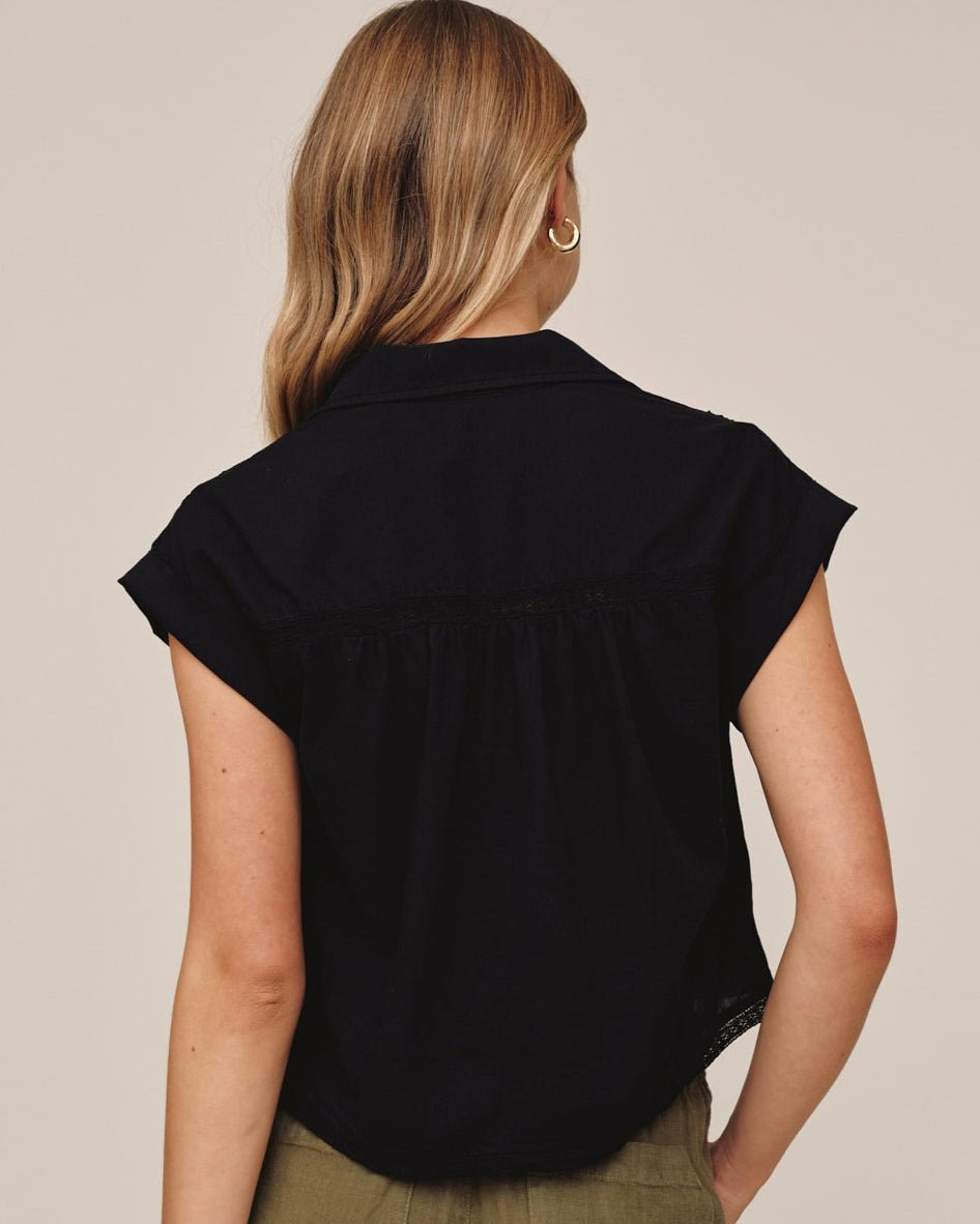 Bella DahlCap Sleeve Trimmed Shirt - BlackTops