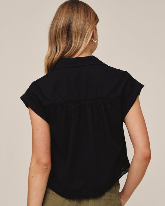 Bella Dahl Cap Sleeve Trimmed Shirt - Black View 2