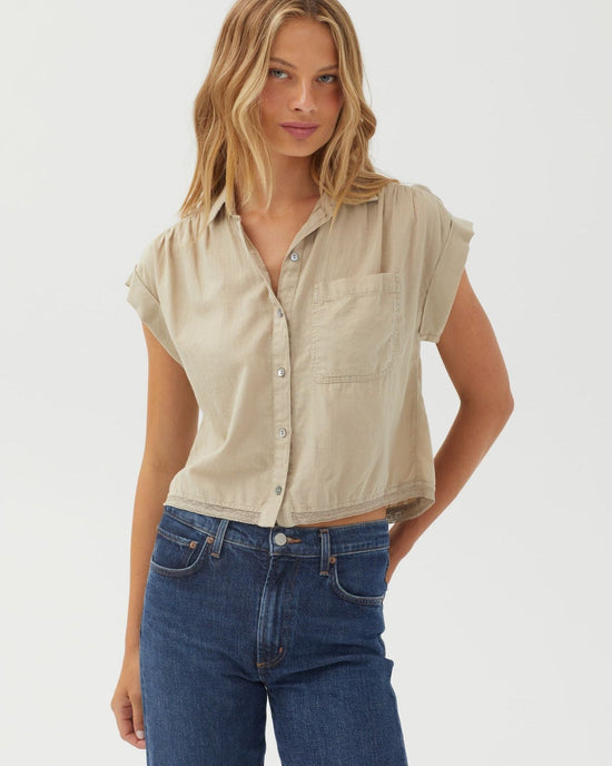 Bella Dahl Cap Sleeve Trimmed Shirt - Soft Olive