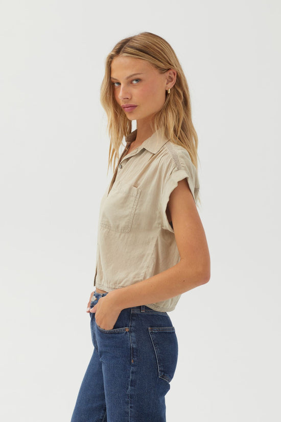 Bella Dahl Cap Sleeve Trimmed Shirt - Soft Olive View 2