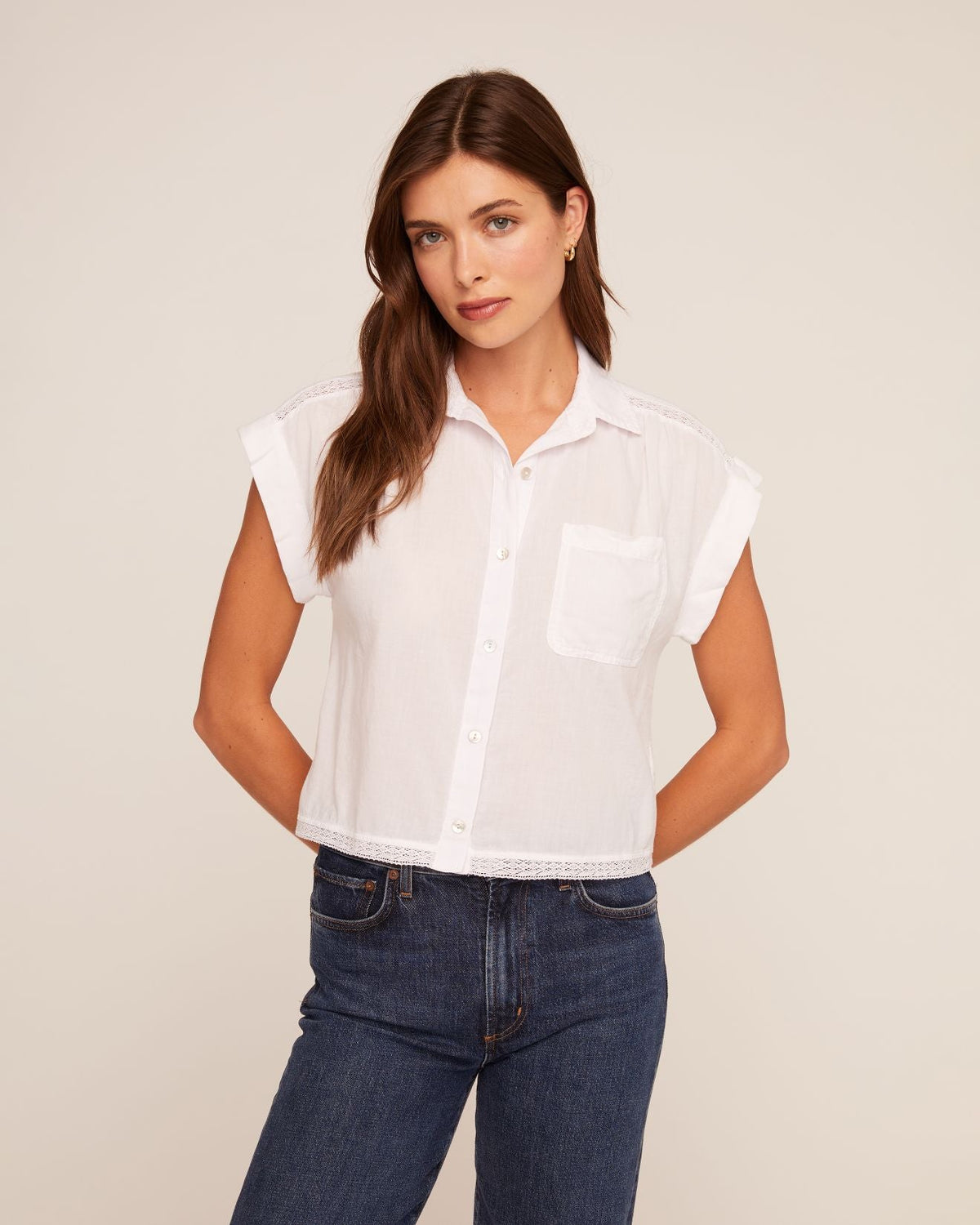 Bella DahlCap Sleeve Trimmed Shirt - WhiteTops