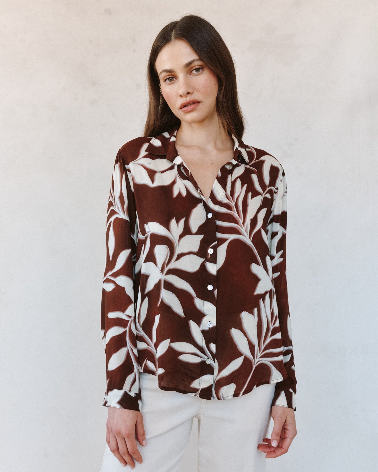 Bella DahlClassic Button Down - Botanical Blur PrintTops