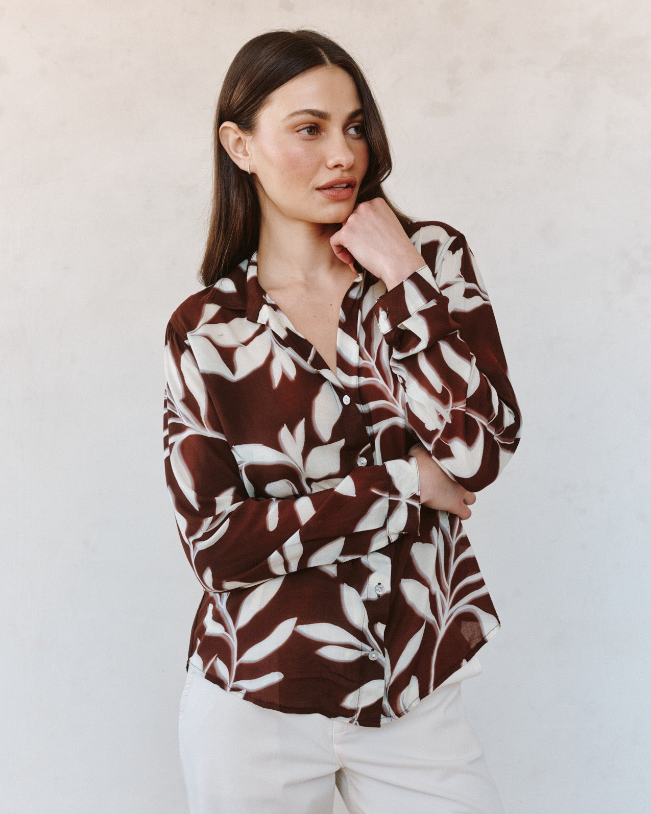 Bella DahlClassic Button Down - Botanical Blur PrintTops