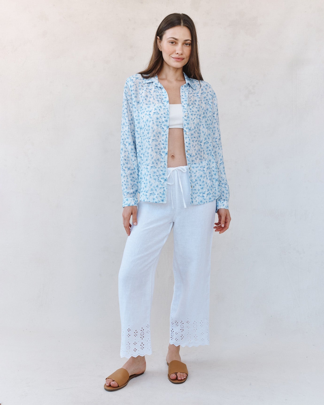 Bella DahlClassic Button Down Shirt - Blue Ditsy Floral PrintTops