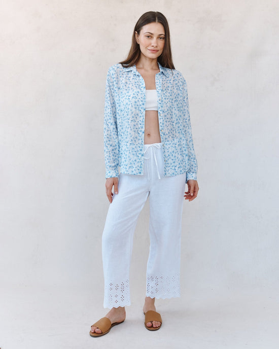 Bella Dahl Classic Button Down Shirt - Blue Ditsy Floral Print