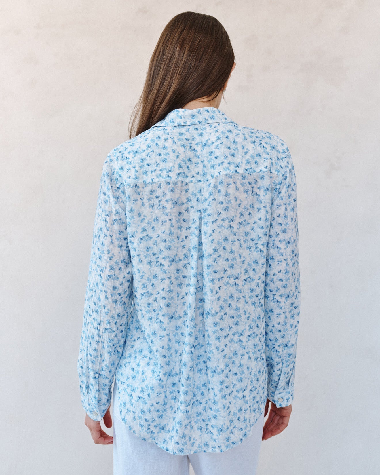 Bella DahlClassic Button Down Shirt - Blue Ditsy Floral PrintTops