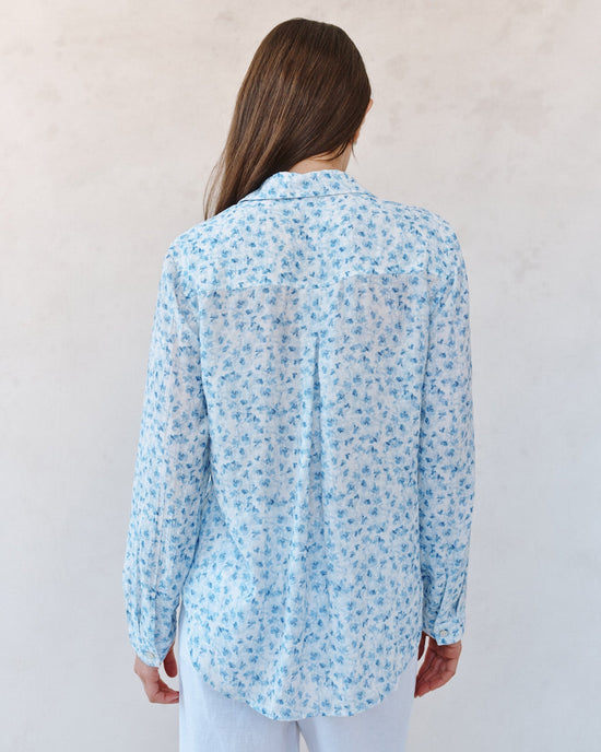 Bella Dahl Classic Button Down Shirt - Blue Ditsy Floral Print View 2