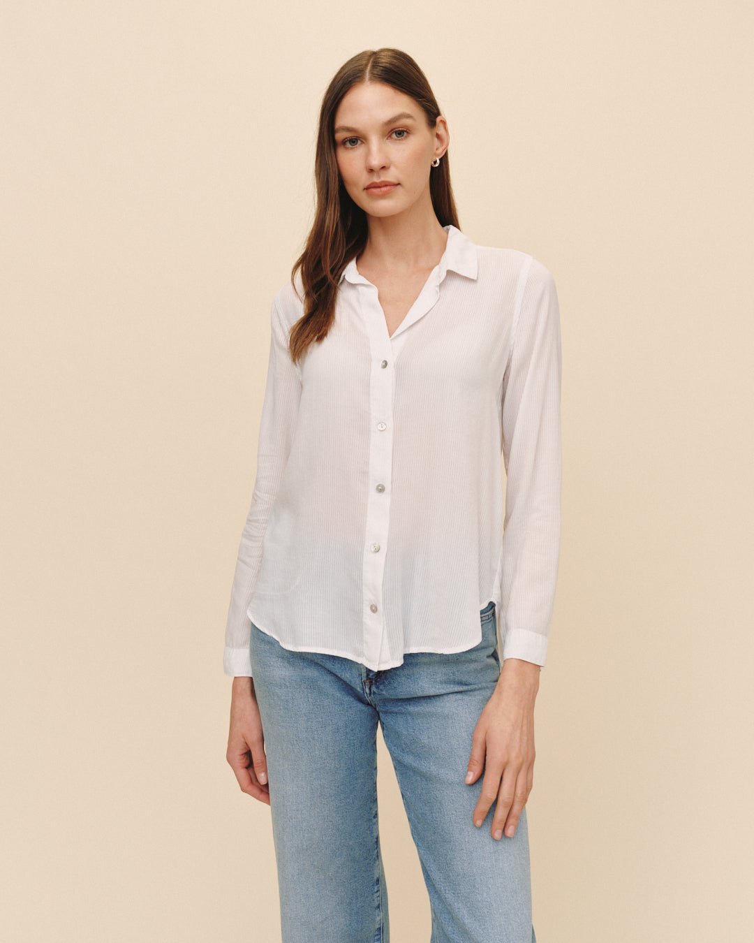 Bella DahlClassic Rib Button Down Shirt - WhiteTops