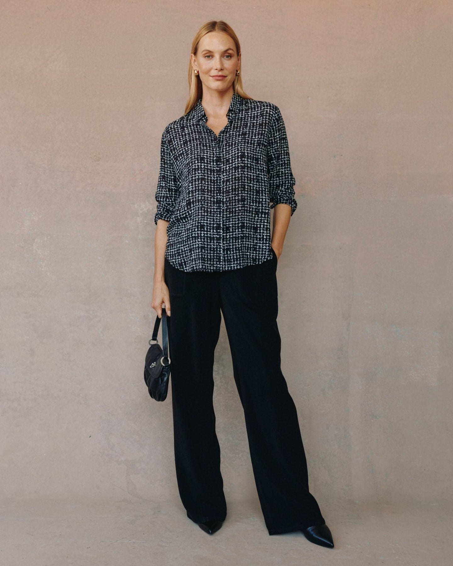 Bella DahlClean Front Hipster Shirt - Grid PrintTops