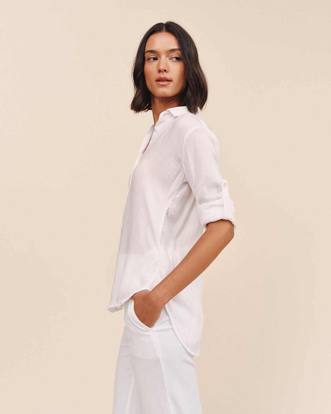 Bella DahlClean Shirt With Roll Sleeve - WhiteTops