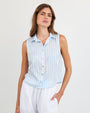Bella DahlClean Sleeveless Button Down - Tidal Blue StripeTops