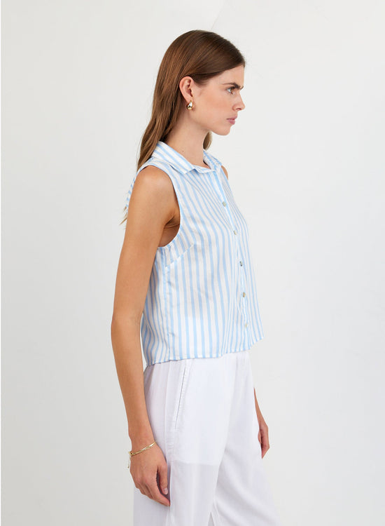 Bella Dahl Clean Sleeveless Button Down - Tidal Blue Stripe View 2