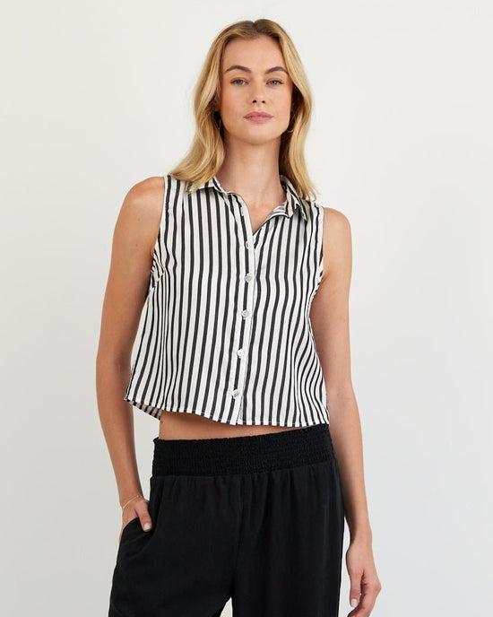 Bella Dahl Clean Sleeveless Button Down - Vintage Black Stripe