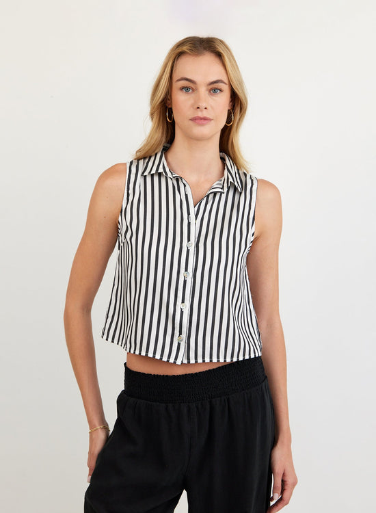 Bella Dahl Clean Sleeveless Button Down - Vintage Black Stripe View 2