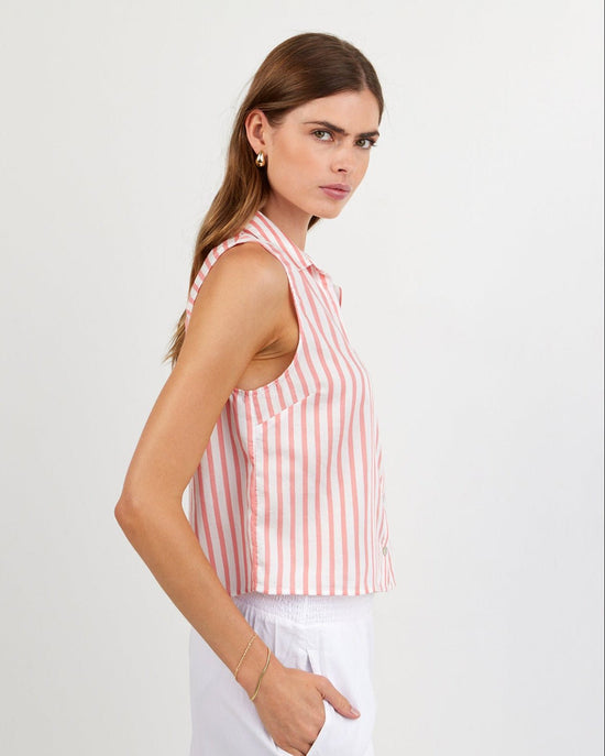 Bella Dahl Clean Sleeveless Button Down - Wild Coral Stripe View 2